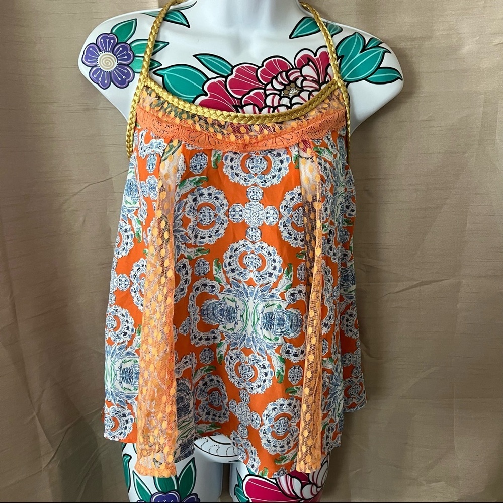 Valentine Orange Blue Print Blouse